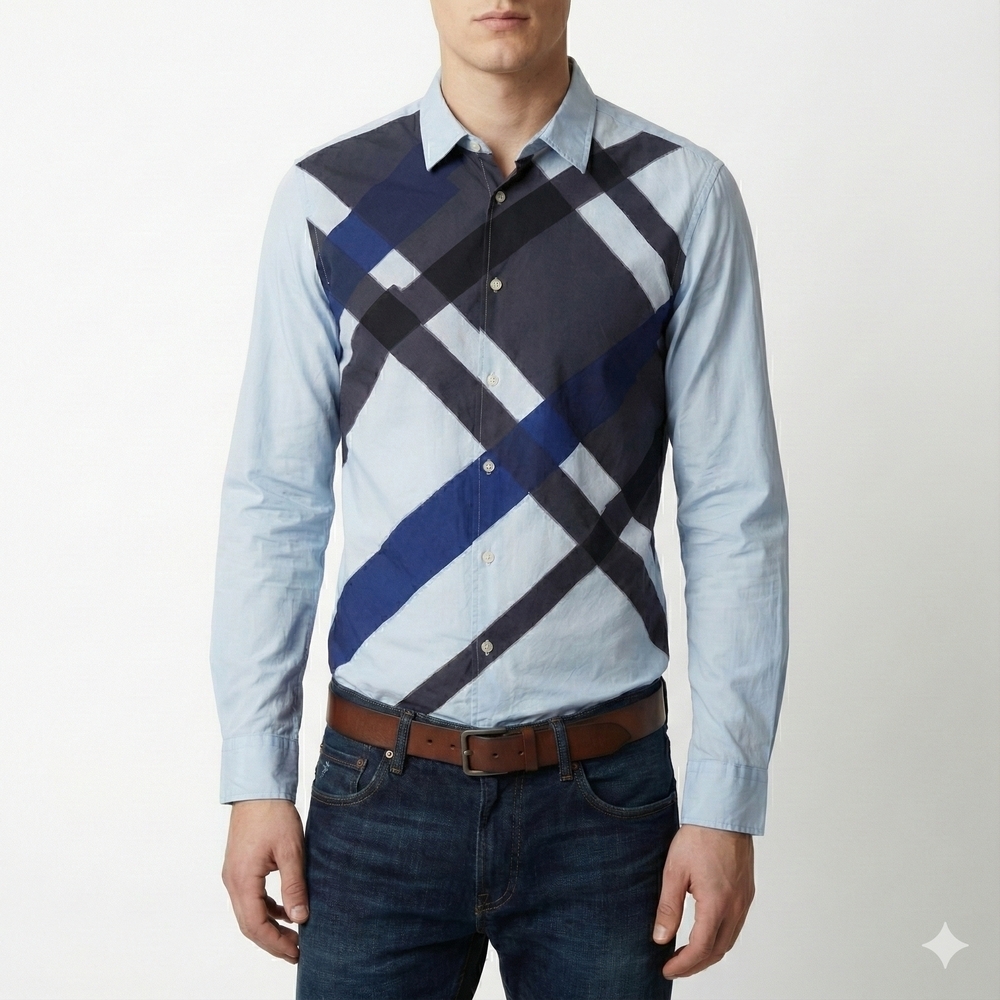 Armani Exchange Blue Black Plaid Shirt